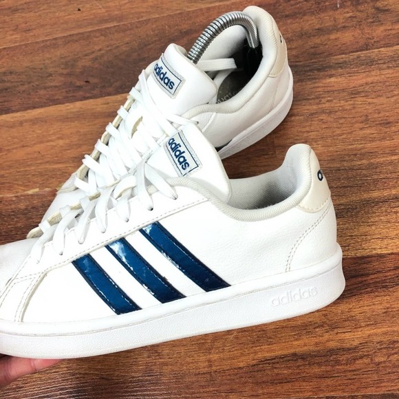 Adidas grand court blue stripe Clearance